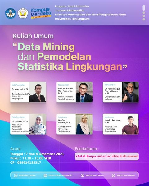 Read more about the article KULIAH UMUM DATA MINING DAN PEMODELAN STATISTIKA LINGKUNGAN